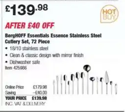 Costco BergHOFF Essentials Essence Stainless Steel Cutlery Set, 72 Piece offer