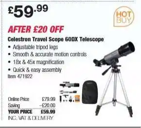 Costco Celestron Travel Scope 60DX Telescope offer