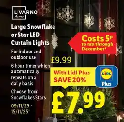 Lidl Large Snowflake or Star LED Curtain Lights offer