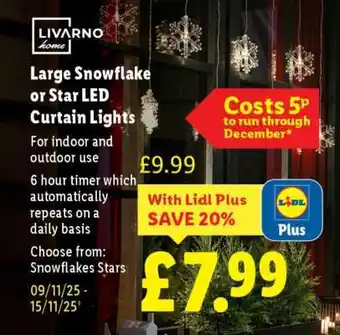 Lidl Large Snowflake or Star LED Curtain Lights offer