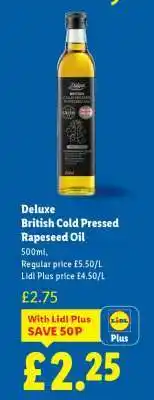 Lidl DELUXE British Cold Pressed Rapeseed Oil offer