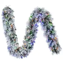 Costco 9ft (2.7m) Pre-lit Flocked Glitter Christmas Garland with 150 Colour changing LED Lights offer