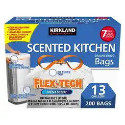 Costco Kirkland Signature 13 Gallon Flex-Tech Scented Bin Bags, 200 Pack offer