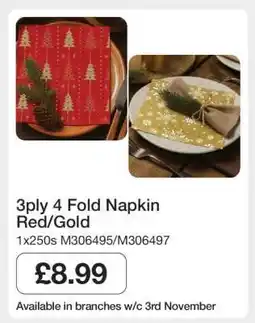 Makro 3ply 4 fold Napkin Red/Gold offer