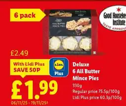 Lidl Deluxe 6 All Butter Mince Pies offer