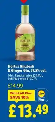 Lidl Hortus Rhubarb & Ginger Gin, 37.5% vol offer