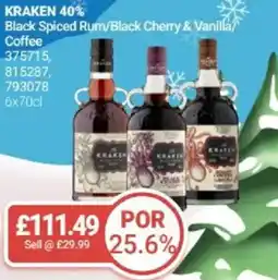 Bestway KRAKEN 40% Black Spiced Rum/Black Cherry & Vanilla Coffee offer