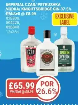 Bestway Imperial czar/petrushka vodka/knightsbridge gin 37.5% offer