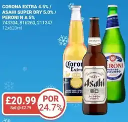 Bestway Corona extra 4.5% / asahi super dry 5.0% / peroni n a 5% offer