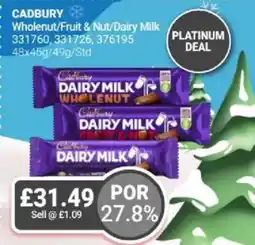 Bestway CADBURY Wholenut/Fruit & Nut/Dairy Milk offer