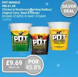 Bestway POT NOODLE Chicken & Mushroom/Bombay Badboy/ Original Curry/Beef & Tomato offer