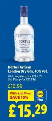 Lidl Hortus Artisan London Dry Gin, 40% vol offer