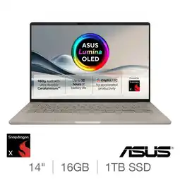 Costco ASUS Zenbook A14 Copilot+ PC, Snapdragon X, 16GB RAM, 1TB SSD, 14 Inch OLED Laptop, UX3407QA-QD244W offer