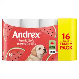 Iceland Andrex Family Soft Limited Edition Watermelon Wow Scented Toilet Rolls x16 offer