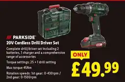 Lidl PARKSIDE 20V Cordless Drill Driver Set offer