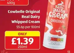 Aldi Cowbelle Original Real Dairy Whipped Cream offer
