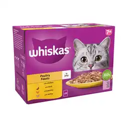 Iceland Whiskas 7+ Poultry Feasts Senior Wet Cat Food Pouches in Jelly 12 x 85g offer
