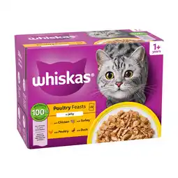 Iceland Whiskas 1+ Poultry Feasts Adult Wet Cat Food Pouches in Jelly 12 x 85g offer