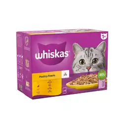 Iceland Whiskas 1+ Poultry Feasts Adult Wet Cat Food Pouches in Jelly 12 x 85g offer