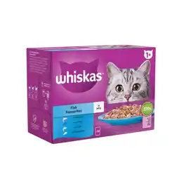 Iceland Whiskas 1+ Fish Favourites Adult Wet Cat Food Pouches in Jelly 12 x 85g offer