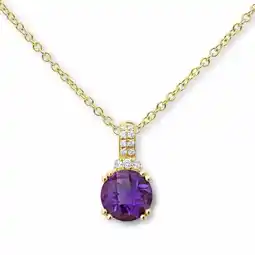 Costco Round Cut Amethyst & 0.09ctw Diamond Pendant, 18ct Yellow Gold offer