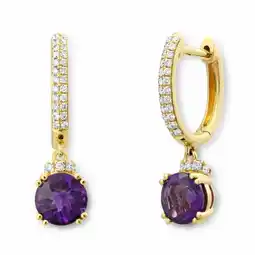 Costco Round Cut Amethyst & 0.24ctw Diamond Earrings, 18ct Yellow Gold offer