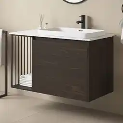 Costco Ove Judy 1000mm Wide Wall Mounted Vanity in Dark Brown offer