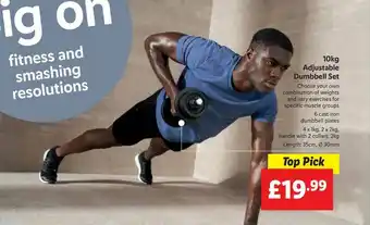 Lidl 10kg Adjustable Dumbbell Set offer