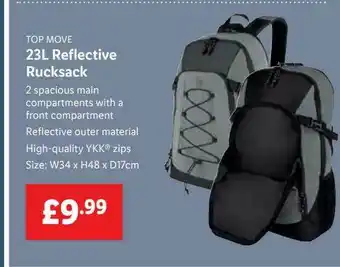 Lidl Top Move 23l Reflective Rucksack offer