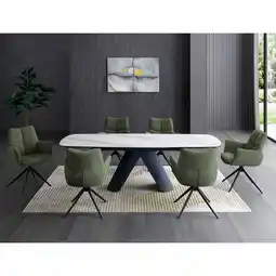 Costco Indus Valley Capri Ceramic Extending Dining Table + 6 Green Chairs, Seats 6-8 offer