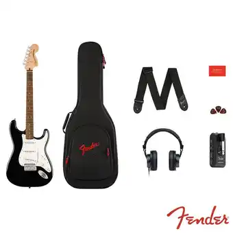Costco Squire Stratocaster Mustang by Fender Electric Guitar Affinity Series Pack, Black offer