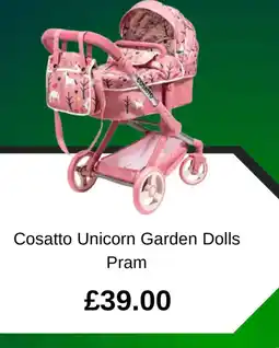 Asda Cosatto Unicorn Garden Dolls Pram offer