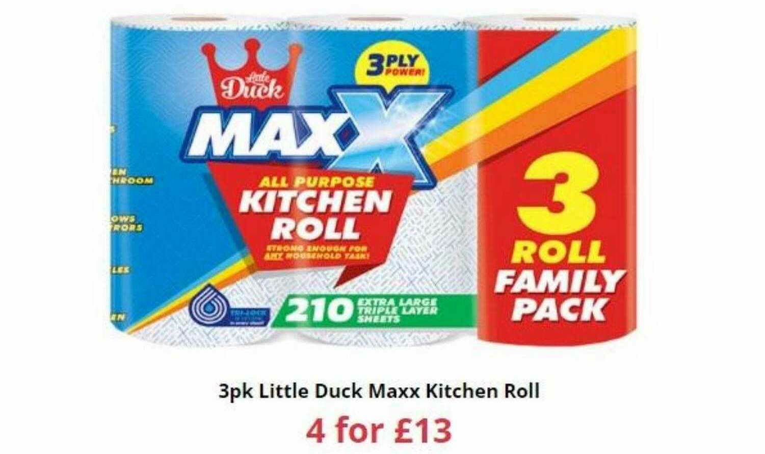 3pk Little Duck Maxx Kitchen Roll offer at Farmfoods