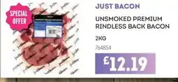 Bestway JUST BACON Unsmoked premium rindless back bacon offer