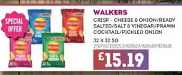 Bestway WALKERS Crisp - cheese & onion/ready salted/salt & vinegar/prawn cocktail/pickled onion offer