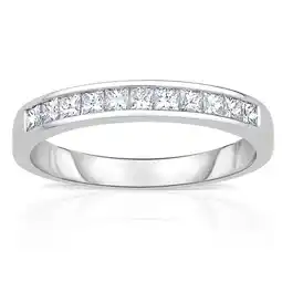 Costco 0.50ctw Princess Cut Diamond Half Eternity Ring, 18ct White Gold in 3 Sizes offer