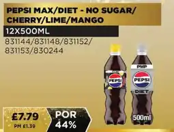 Bestway Pepsi max/diet - no sugar/ cherry/lime/mango offer