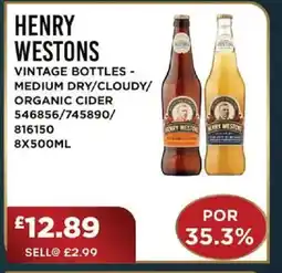 Bestway HENRY WESTONS Vintage bottles - medium dry/cloudy/ organic cider offer