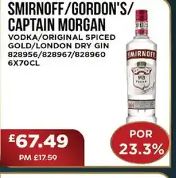 Bestway SMIRNOFF/GORDON'S/ CAPTAIN MORGAN Vodka/original spiced gold/london dry gin offer