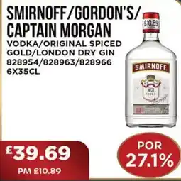 Bestway SMIRNOFF/GORDON'S/ CAPTAIN MORGAN Vodka/original spiced gold/london dry gin offer