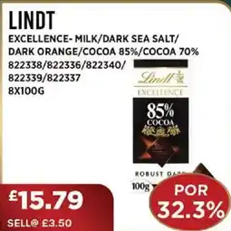 Bestway LINDT Excellence-milk/dark sea salt/ dark orange/cocoa 85%/cocoa 70% offer