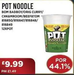 Bestway POT NOODLE Bom badboy/orig curry/ chk&mroom/beef&tom offer