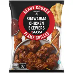 Iceland Iceland Ready Cooked 4 Flame Grilled Shawarma Chicken Skewers 340g offer
