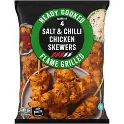 Iceland Iceland Ready Cooked 4 Flame Grilled Salt & Chilli Chicken Skewers 340g offer