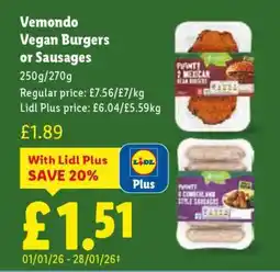 Lidl Vemondo Vegan Burgers or Sausages offer