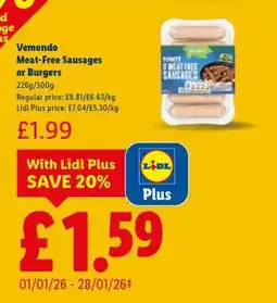 Lidl Vemondo Meat-Free Sausages or Burgers offer