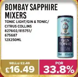 Bestway BOMBAY SAPPHIRE MIXERS Tonic light/gin & tonic/ citrus collins offer
