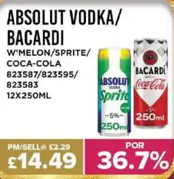 Bestway ABSOLUT VODKA/ BACARDI W’melon/sprite/ coca-cola offer