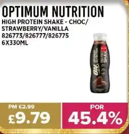Bestway OPTIMUM NUTRITION High protein shake - choc/ strawberry/vanilla offer