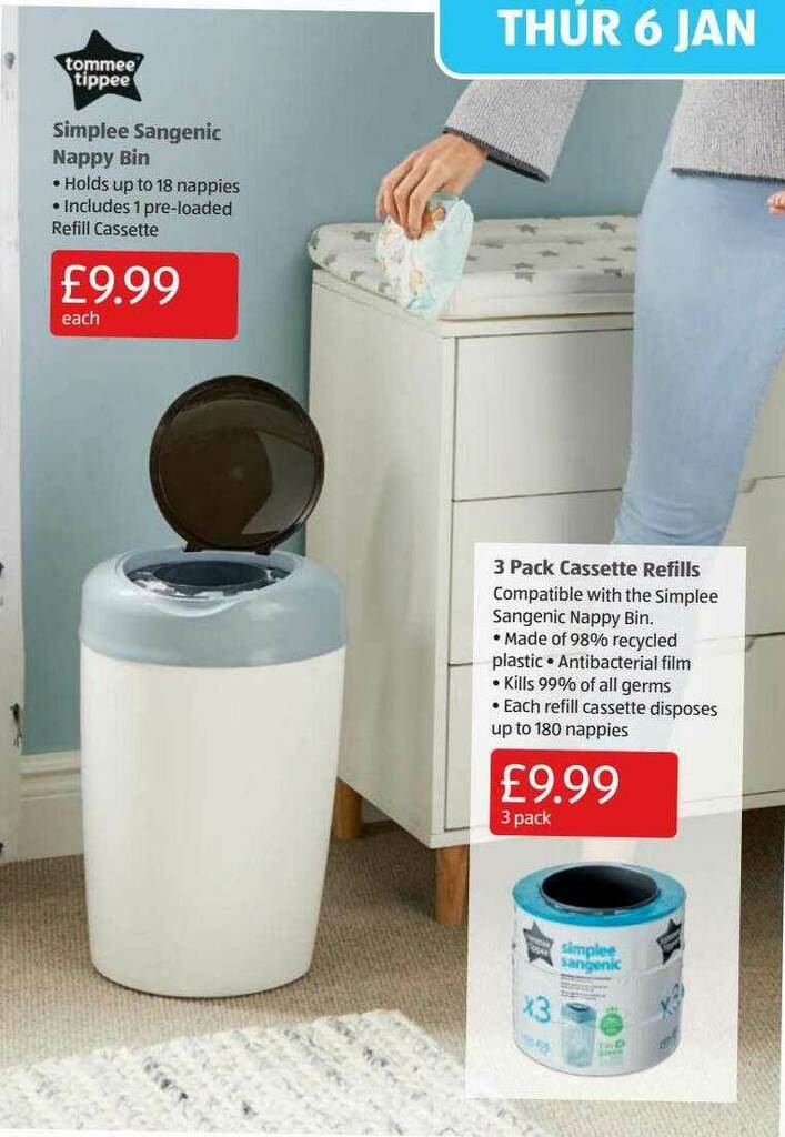 Simplee Sangenic Nappy Bin 3 Pack Cassette Refills offer at Aldi